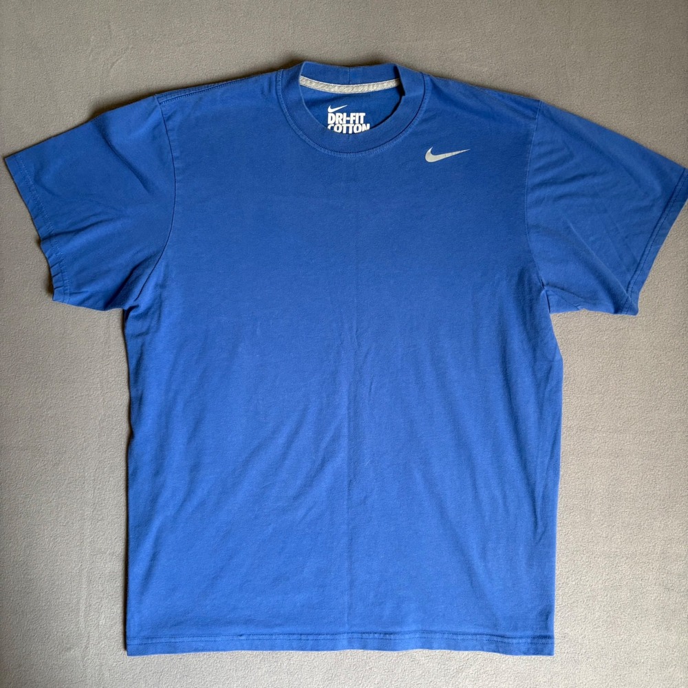 Nike Dri-FIT Cotton Tee Mens Medium Blue Good Short Sleeve Crewneck Swoosh